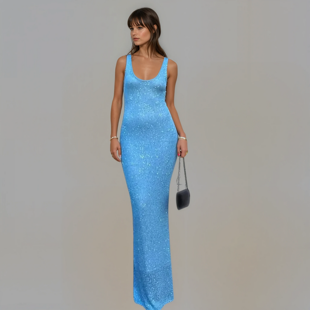 Nomi - Glitzerndes, langes Paillettenkleid in schmaler Passform