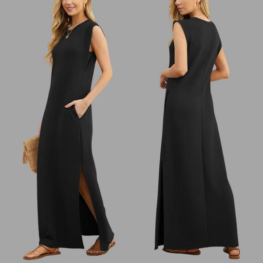 Ruby – Lässiges Kleid mit geschlitztem Saum