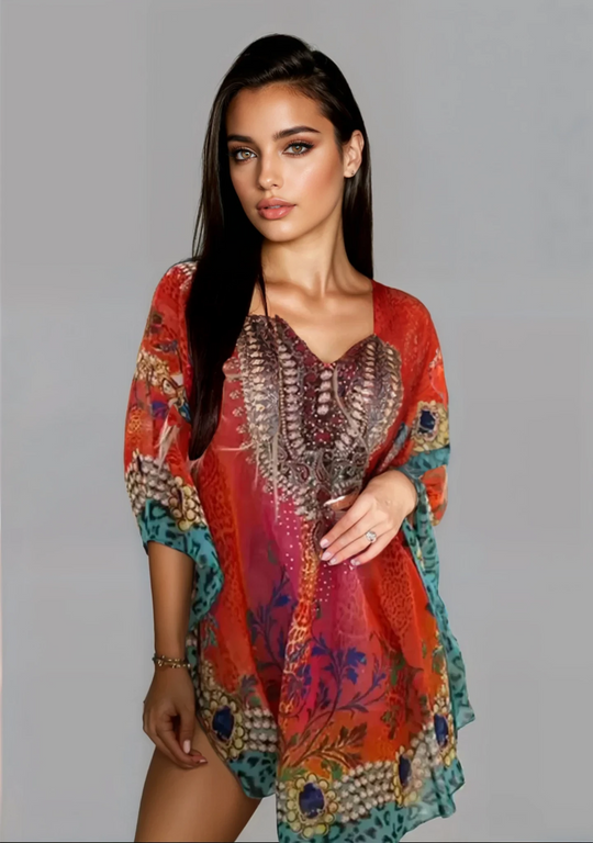 Nina - Asymmetrisches Kleid mit weitem V-Ausschnitt