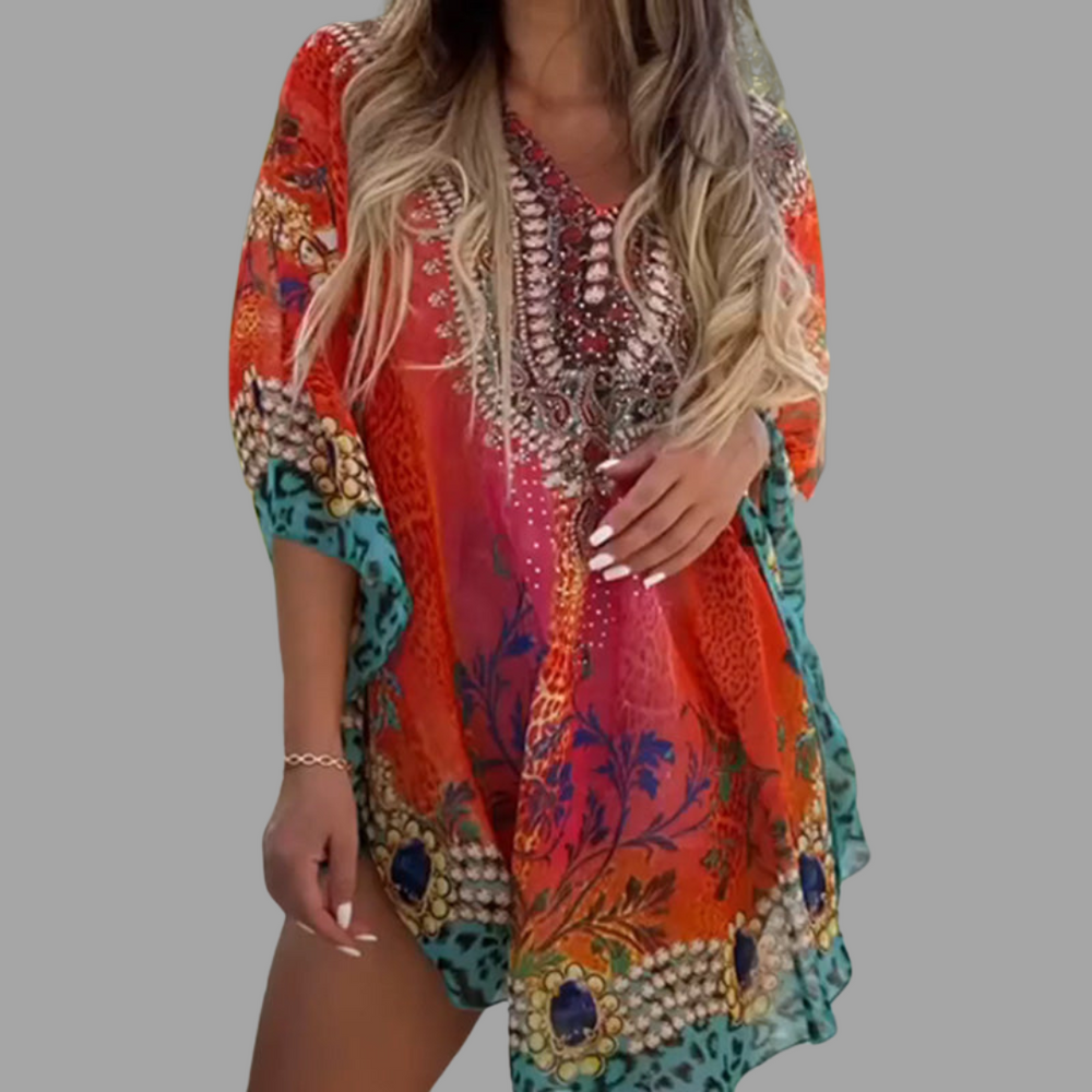Nina - Asymmetrisches Kleid mit weitem V-Ausschnitt
