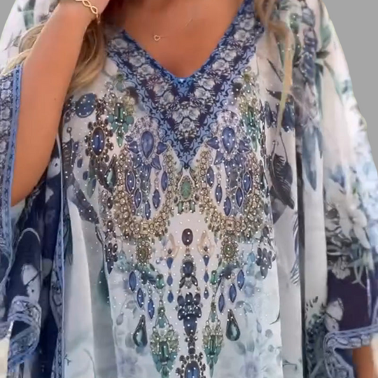 Nina - Asymmetrisches Kleid mit weitem V-Ausschnitt