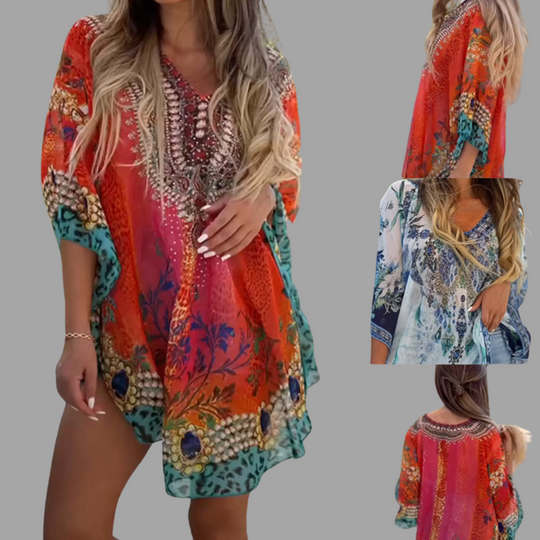 Nina - Asymmetrisches Kleid mit weitem V-Ausschnitt