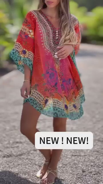 Nina - Asymmetrisches Kleid mit weitem V-Ausschnitt